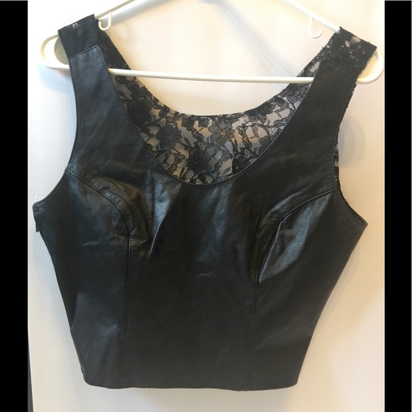 Bermans Tops - Vintage 80’s Black Leather Crop Bergman’s Large